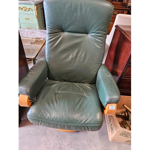 14 - Green leather swivel and recline armchair - Himolla