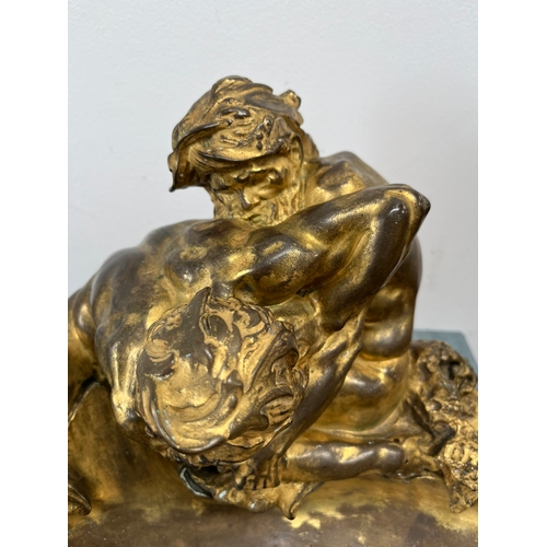 442 - Large very heavy bronze figure The Wrestlers. Signed Gustave Michel, Siot Decauville Paris foundry. ... 