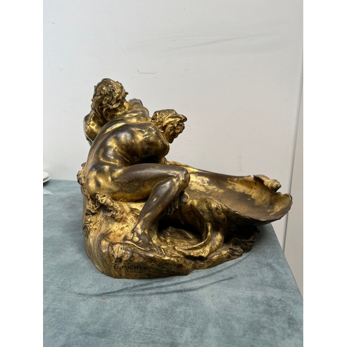 442 - Large very heavy bronze figure The Wrestlers. Signed Gustave Michel, Siot Decauville Paris foundry. ... 