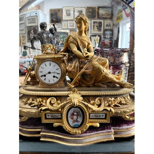 443 - Large very impressive gold gilt clock. Under a large glass dome. 
Signed Ph. Mourey