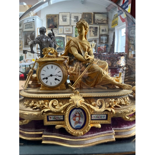 443 - Large very impressive gold gilt clock. Under a large glass dome. 
Signed Ph. Mourey