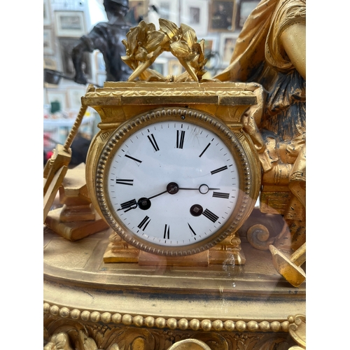 443 - Large very impressive gold gilt clock. Under a large glass dome. 
Signed Ph. Mourey