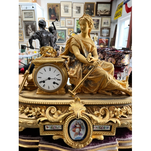 443 - Large very impressive gold gilt clock. Under a large glass dome. 
Signed Ph. Mourey