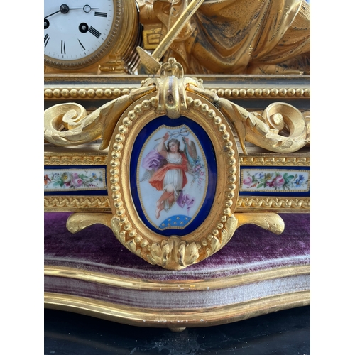 443 - Large very impressive gold gilt clock. Under a large glass dome. 
Signed Ph. Mourey