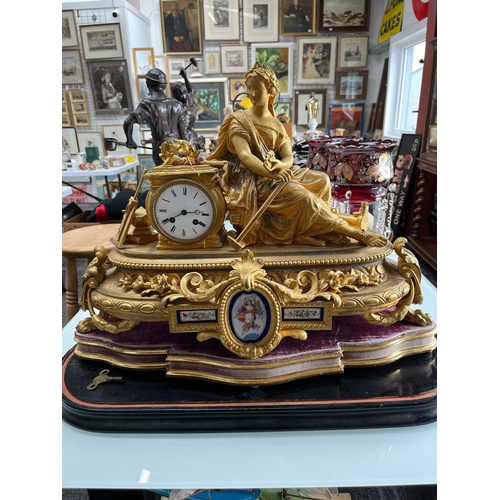 443 - Large very impressive gold gilt clock. Under a large glass dome. 
Signed Ph. Mourey