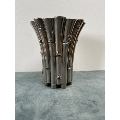 446 - Silver plate bamboo form vase