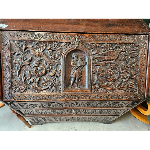 2 - Antique c19th century highly carved bureau