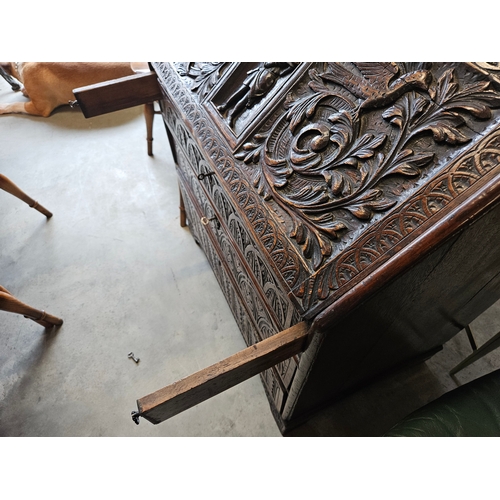 2 - Antique c19th century highly carved bureau