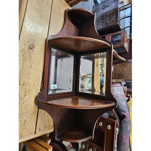 40 - Antique mahogany corner wall shelf/ mirror