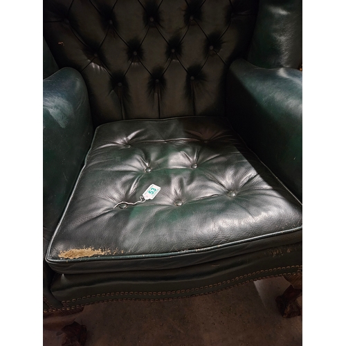 53 - Leather chesterfield wingback armchair. 
Needs a good clean