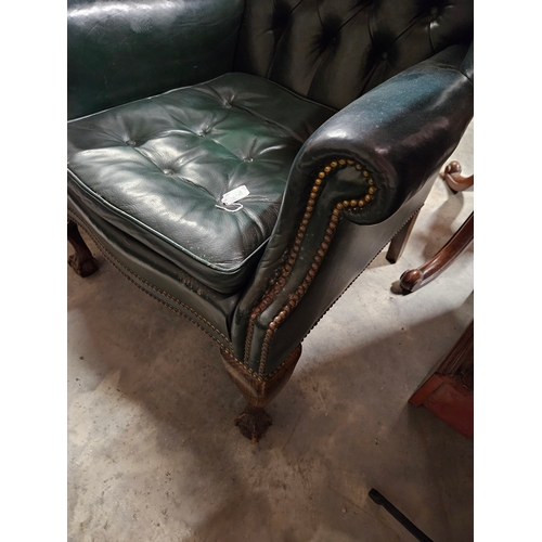 53 - Leather chesterfield wingback armchair. 
Needs a good clean