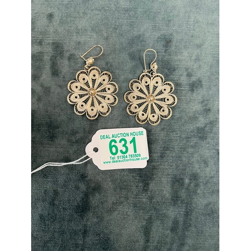 631 - Silver hallmarked filigree earrings