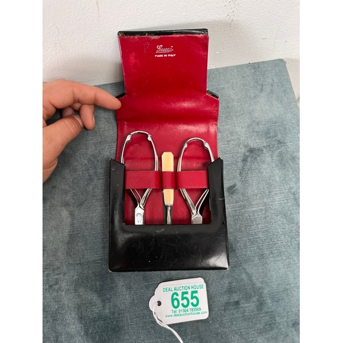 655 - Gucci leather cased manicure set