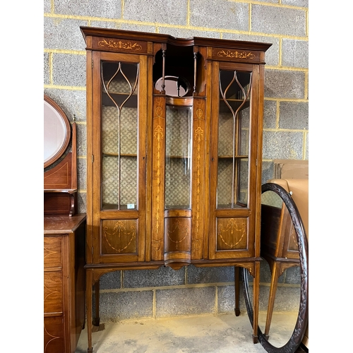 7 - Antique glazed inlaid display cabinet with curved glass