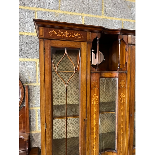 7 - Antique glazed inlaid display cabinet with curved glass