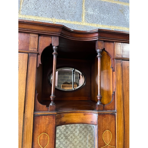 7 - Antique glazed inlaid display cabinet with curved glass