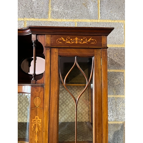 7 - Antique glazed inlaid display cabinet with curved glass