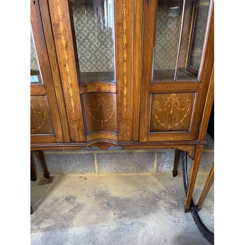 7 - Antique glazed inlaid display cabinet with curved glass