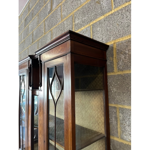 7 - Antique glazed inlaid display cabinet with curved glass