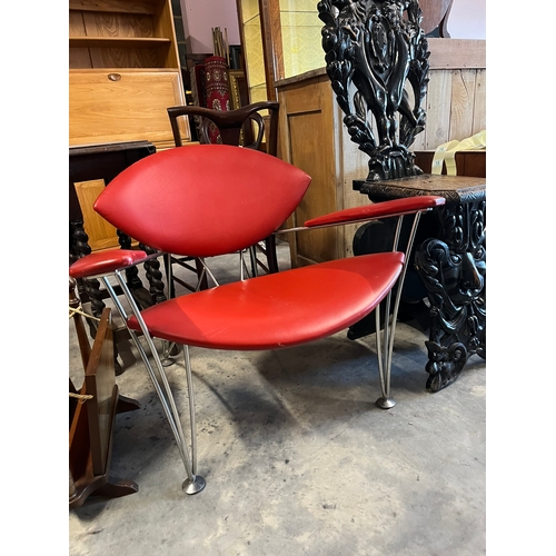 57 - Retro mid-century red and metal armchair