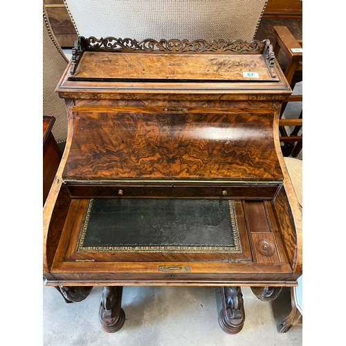 67 - Antique walnut davenport with sliding drawer and pop up top