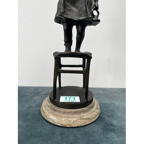 171 - Bronze figure of a girl on marble base signed by Juan CLARA AYATS (1875-1958)