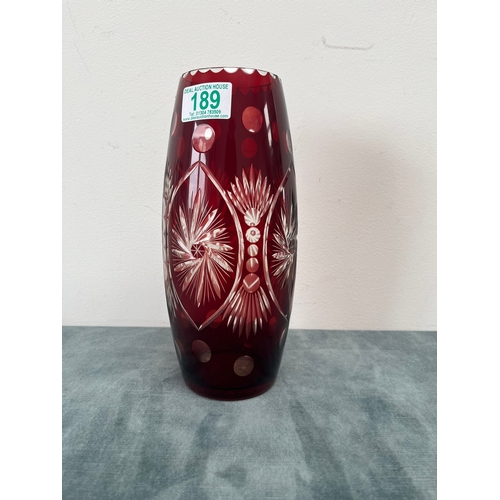 189 - Large Bohemian ruby red cut crystal vase