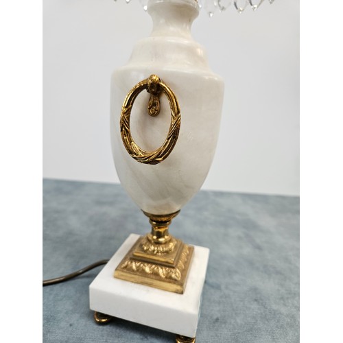 233 - Marble and brass table lamp with a crystal shade. 

Height with shade - 47cm