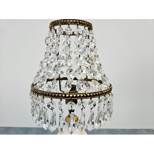 233 - Marble and brass table lamp with a crystal shade. 

Height with shade - 47cm