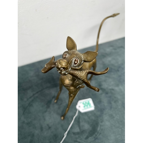 306 - Bennin bronze model of stylized leopard with prey