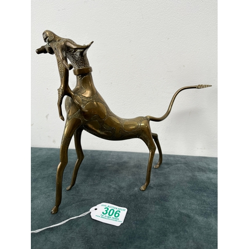 306 - Bennin bronze model of stylized leopard with prey