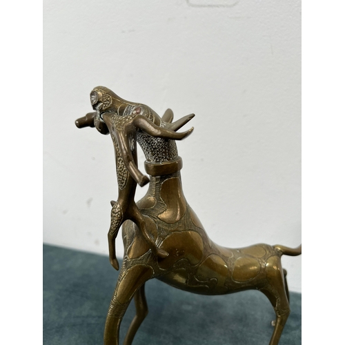 306 - Bennin bronze model of stylized leopard with prey