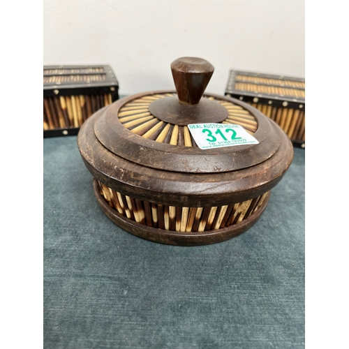 312 - Collection of antique Sinhalese porcupine quill boxes