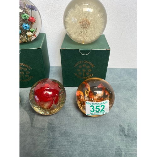 352 - 5 x Hafod Grange resin paperweights