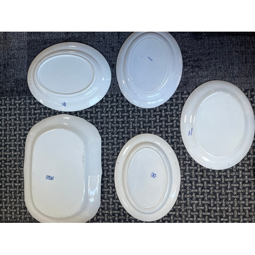 358 - 5 x Blue and white serving plates