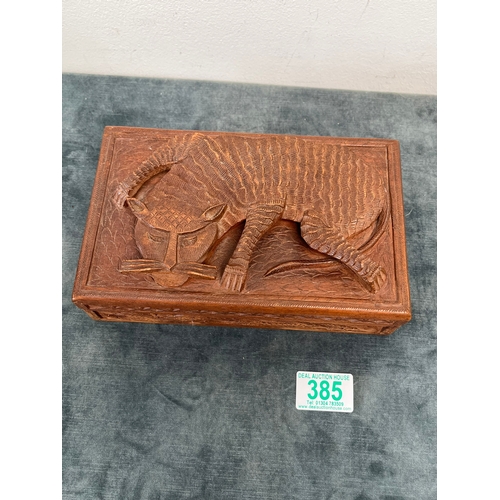 385 - Vintage high relief carved box with tiger