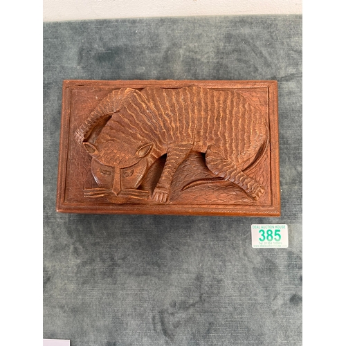 385 - Vintage high relief carved box with tiger