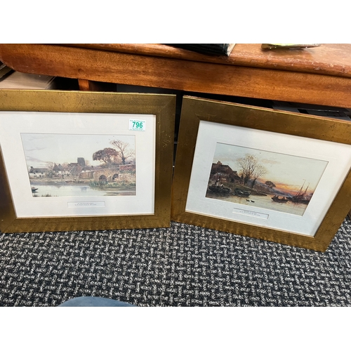 796 - Pair of gold framed pictures - At The Waters Edge + Barges at Sunset