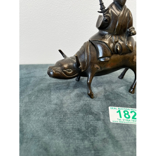 182 - Chinese bronze incense burner, fashioned as a Tao Philosopher Lazo riding a water buffalo