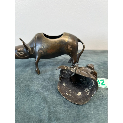 182 - Chinese bronze incense burner, fashioned as a Tao Philosopher Lazo riding a water buffalo