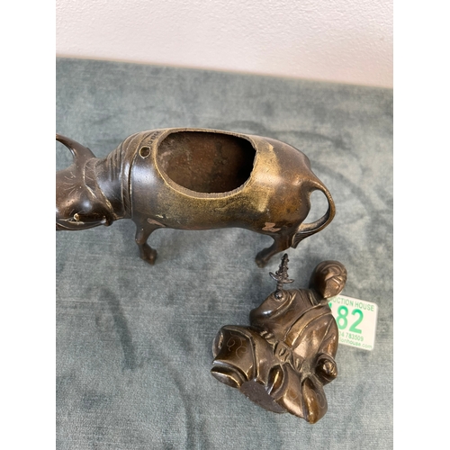 182 - Chinese bronze incense burner, fashioned as a Tao Philosopher Lazo riding a water buffalo