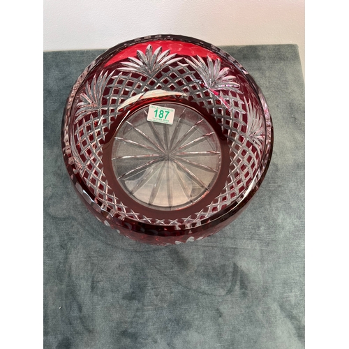 187 - Glass cut crystal bowl - cranberry