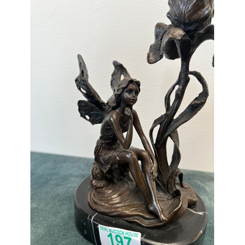 197 - Modern bronze model of a fairy with flower candle holder - signed Milo