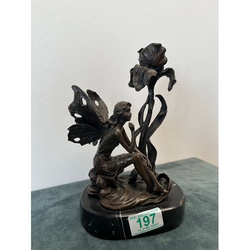 197 - Modern bronze model of a fairy with flower candle holder - signed Milo