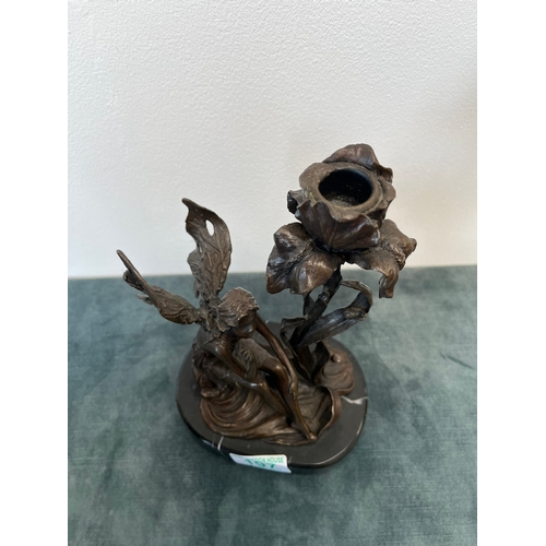 197 - Modern bronze model of a fairy with flower candle holder - signed Milo