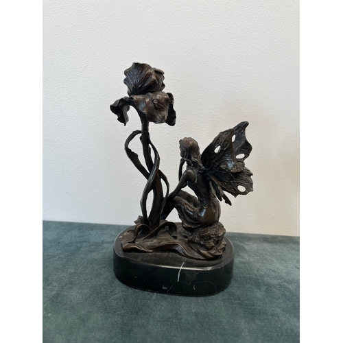 197 - Modern bronze model of a fairy with flower candle holder - signed Milo