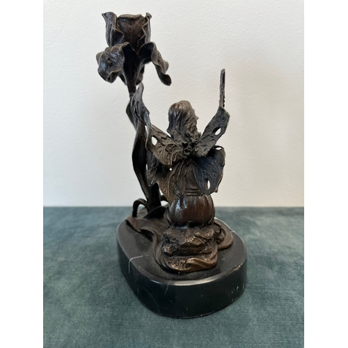 197 - Modern bronze model of a fairy with flower candle holder - signed Milo