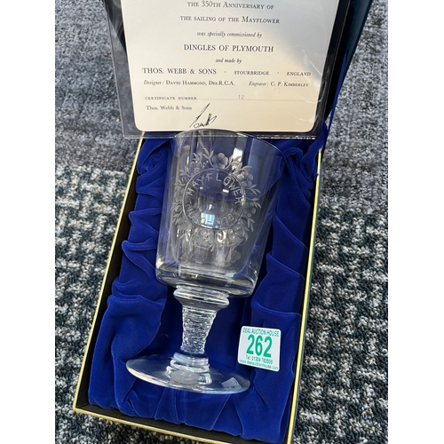 262 - Thomas Webb and Sons crystal goblet celebrating 350th anniversary of the Mayflower