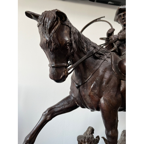 265 - Large bronze of French Calvary Horseman - signed