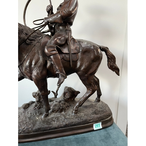 265 - Large bronze of French Calvary Horseman - signed